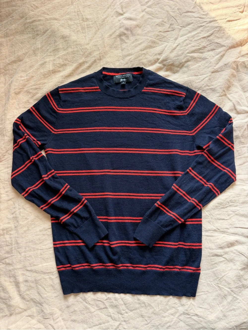 Italian merino wool polo Banana Republic red blue stripes men’s medium